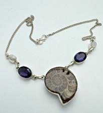 Ammonit Fossil Halskette Kette Necklace Amethyst  925 Silber  45cm Nr.337