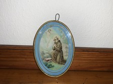 Antik Reiseikone IKONE Bild Heiligenbild Anhänger 8,5×6cm Hinterglas Metall Gold