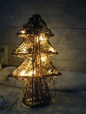 38x25 Holz Weihnachtsbaum GOLD Lichterkette Beleuchtung Fenster Dekoration Birne