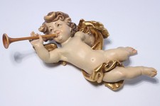ANRI Barock-Holzengel geschnitzt Wandengel Schnitzerei Holzfigur Putto Trompete