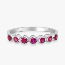 18k Echt Weißgold Natürlich Rot Rubin Halbe Ewigkeit Band Hochzeit Damen Ring