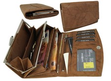 Damen Geldbörse Portemonnaie Geldbeutel Clipbörse Echt Leder RFID Braun Weich