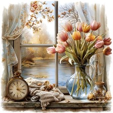 Wandbild Tulpen Blumen Fenster