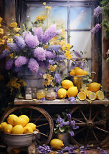 Deko Bild Dekofliese Holzbild Blumen Zitronen Mediterran Wandbild Wandfliese