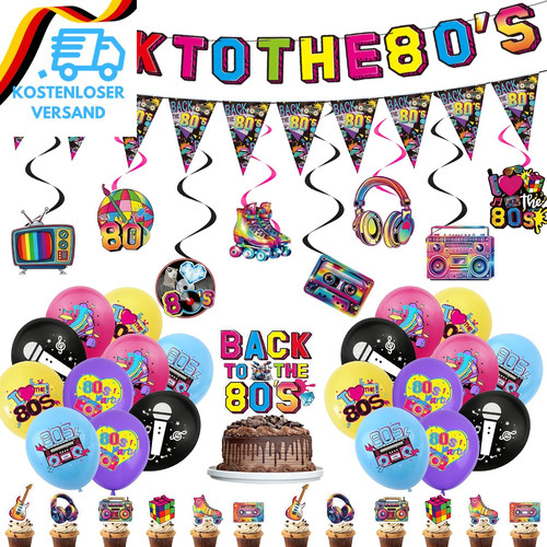 80er party deko banner - party, ballons