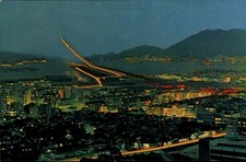 Ak Hongkong China, Nachtbeleuchtung, Flughafen, Flugzeug bei einer... - 11430133