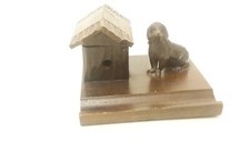 Top antikes Schreibtischset aus Holz Hundehütte mit Hund original Tintenfassglas