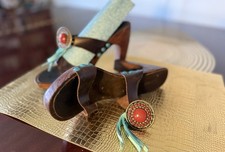 Mega Vintage Clogs Mules Holz Leder Machine By Bassico Kult Gr. 39 - Hippie neu