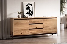 Sideboard Kommode 155x67cm Massivholz Wildeiche Eiche & Metall schwarz NEU OVP!!