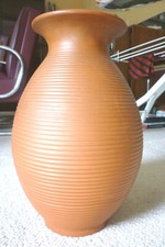 große Bodenvase Vase Blumen - Ton / Terracotta Rillendekor - 50er / 60er Jahre