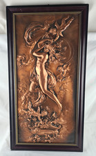 Vintage Relief Bild im Holzrahmen Nymphe Luna nach Karl Sterrer -Jugendstil Stil
