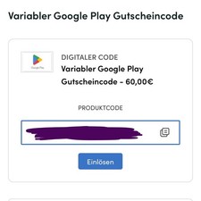 Google Play Guthaben als code!! 60€ Google play karte VB maximal auf 55
