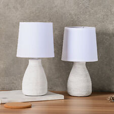 2er Set Tischlampen Weiß Keramikfuß Textilschirm E14 Modern Nachttischlampen