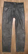 " HARD LEATHER STUFF " LEDERJEANS / Nubuk- Lederhose in dkl.- grün W30"/L31"