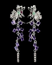 925Silber OHRHÄNGER Echte Edelsteine Amethyst Lange Ohrhänger 585weißgold Vergol