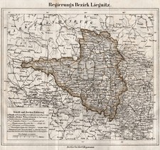 Liegnitz Regierungsbezirk Original Lithografie Landkarte Heymann 1840