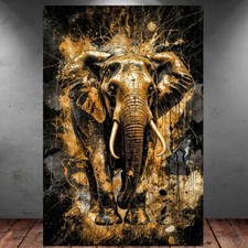 LEINWAND BILD ER XXL ABSTRAKT ELEFANT SCHWARZ GOLD FARBSPRITZER WAND POSTER P298