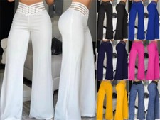 Damen Baggy weites Bein Stretch Hose Pants Schlaghose Damen Palazzo Leggings