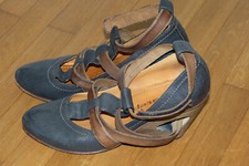 Damen Pumps Absatzschuhe AIR STEP Gr. 38 Leder blau mit braunen Riemen