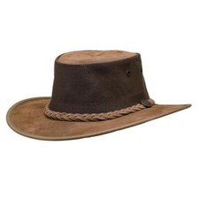 Barmah Foldaway Cooler Hat Suede Hickory Foldable Australian Leather