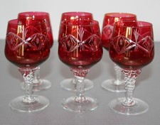 6 Süßweingläser - Portweingläser - Sherrygläser mit rotem Kelch, gedrehter Stiel