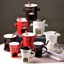 Keramik Fondue Schokoladenwärmer mit Kerze und Gabel