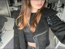 Zara Blogger Doubleface Jacke braun Fellimitat Lederimitat Schwarz  Teddyfell