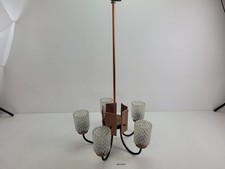 Deckenlampe AKA electric Holz Metall Pressglas 70er DDR Beleuchtung #2511233