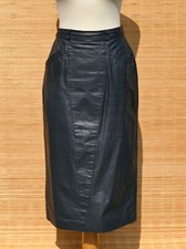 blauer Damen Lederrock Echtes Leder Rindnappa Midi Taschen Vintage 80er Gr. 38