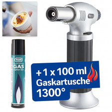 Flambierbrenner mit 100ml Gaskartusche Piezozündung Creme Brulee Bunsen Brenner 
