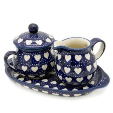 Set 3 Teilig Milch- & Zuckerset - II Wahl - Dekor Herzen