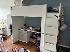 Hochbett Schrank Schreibtisch Matratze Smastad Ikea Weiß Top Zustand