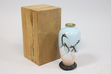 Japanische Cloisonne Vase Kraniche mit Holzschatulle Japan  (GV435)