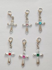 1 Anhänger Kreuz Charm Strass silberf Strassstein pink rot lila klar grün