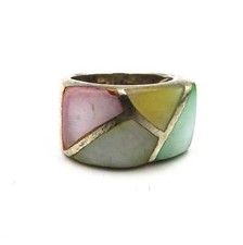 Vintage Perlmutt Mosaik Band Ring aus 925 Sterling Silber – Größe 52