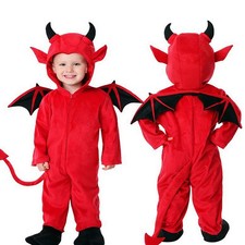 Für Teufel Rot Kostüm Kapuzen Jumpsuit Mädchen Jungen Karneval Fasching Party