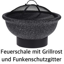 Feuerschale mit Funkenschutz Grillrost Feuerkorb Feuerstelle Schürhaken ∅ 49cm 