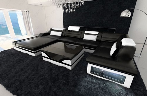 Leder couch wohnlandschaft led - couch,
