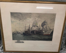 Aquatinta Radierung Eidenberger Stülcken Werft gerahmt ca. 53x62 cm