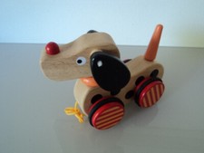 Nachzieh Hund Nachziehspielzeug aus Holz massiv Kopf wackelt selten/hochwertig