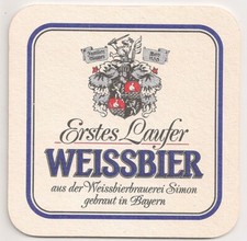 Weissbierbrauerei Simon - alter Bierdeckel "Erstes Laufer Weissbier"