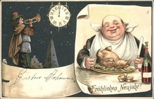 Trompeter Scheffel Uhr Schwein Wein Neujahr