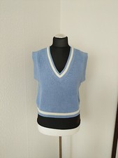 H&M Damen Oberteil Strick Top Pullover kurz ärmellos blau Größe S