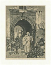 Maurischer Teppichhändler Franke Torbogen Nomaden Verkauf Holzstich E 24889