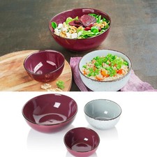 3 Schüsseln Schüssel Set Puro Steinzeug Grau/Beere Salat Müsli Servierschüssel
