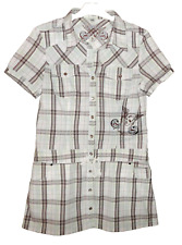 Damen Longshirt  Kurzarm DATELESS Gr. M weiß/blau/braun/grün kariert skull