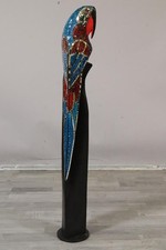 101cm Papagei geschnitzte Holzfigur mit Glasmosaik 1970er Jahre (MVL4762)