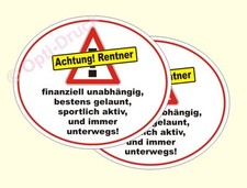 2 x Achtung Rentner Aufkleber