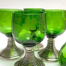 Alte Weingläser Römer Silberner Montur graviert Ranken Kristallglas antik 1900