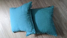 2x Dekokissen 100% Leinen Türkis Proflax Zierkissen Einfarbig Maritim
